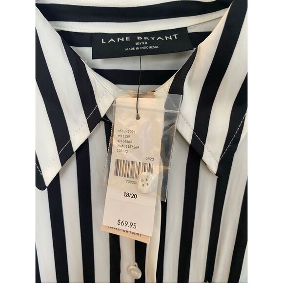 NWT Lane Bryant B/W Striped Long Sleeve Button Down Shirt Sz18/20 - Picture 5 of 7